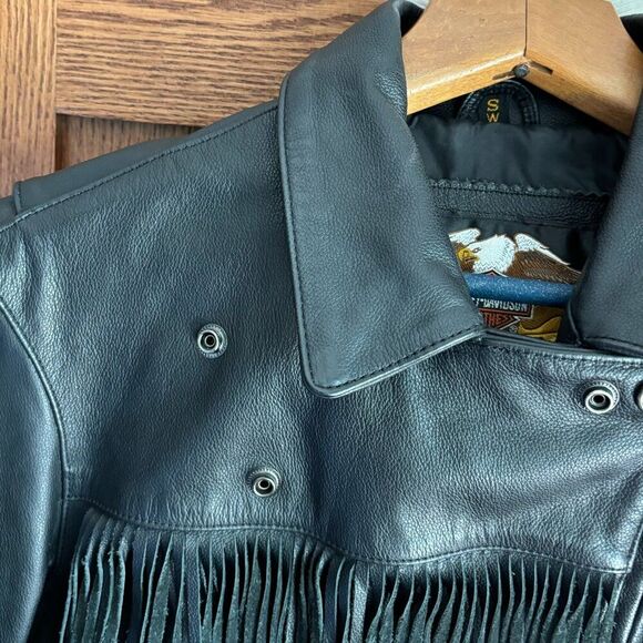 Harley Davidson Leather Jacket Women S Black Zipper Fringe Grunge Moto Mint - Picture 9 of 16